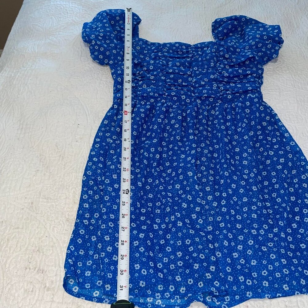 Crystal Doll Blue White Floral Minidress Off the Shoulder Short Sleeves Size L - Picture 8 of 8
